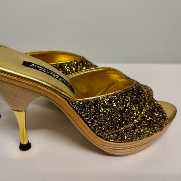 Betsey Johnson gold bronze glitter platform heel womens 7 - Picture 2 of 6
